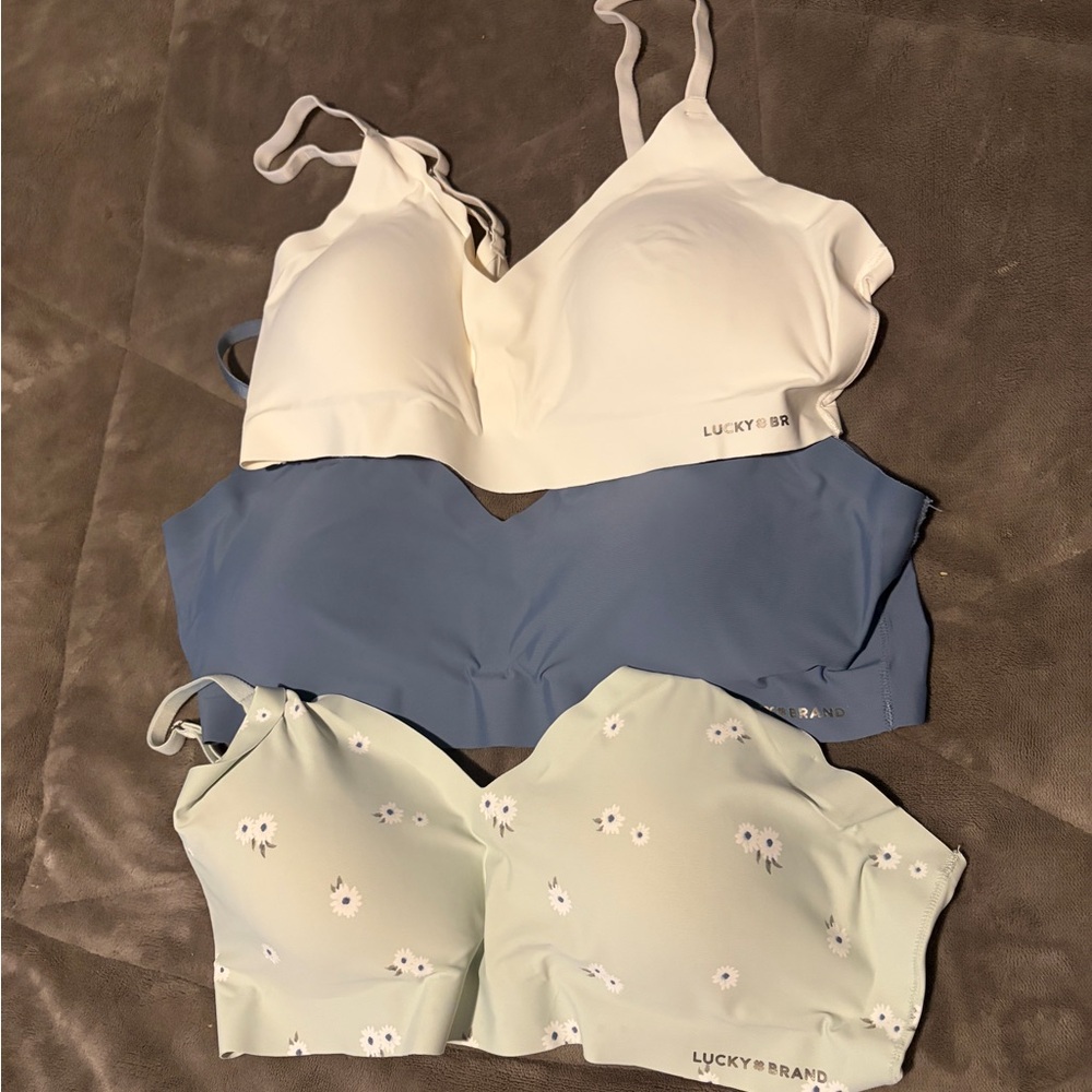 Lucky Brand Trio Bralette Set - White, Blue & Mint Floral